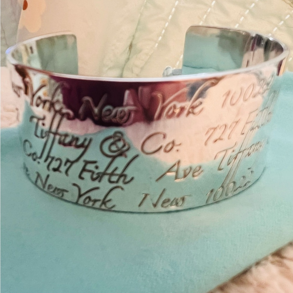 Tiffany & Co 1997 Notes Sterling Silver Wide Cuff Engraved Silver Cuff • Vintage - Picture 2 of 2